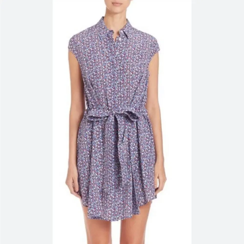 Tory burch Gigi silk shirt dress front tie red white and blue mini size 8